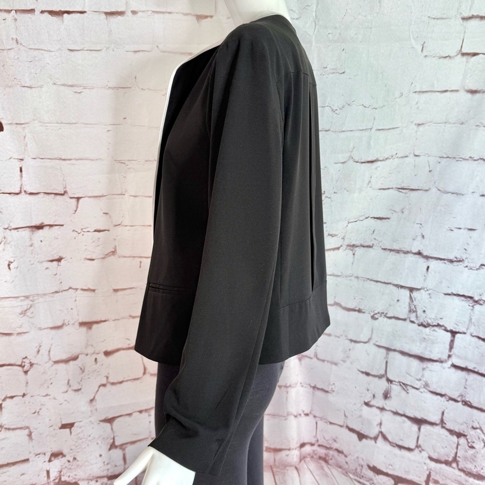 NY COLLECTION PETITE PL Black with White Piping Lightweight Open Front Blazer - Picture 11 of 15